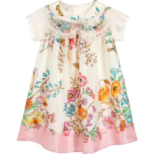 Girl Embroidery Dress 2020 girls short-sleeved flowers silk chiffon princess doll collar dresses 3 4 5 6 7 girl Beach cloth