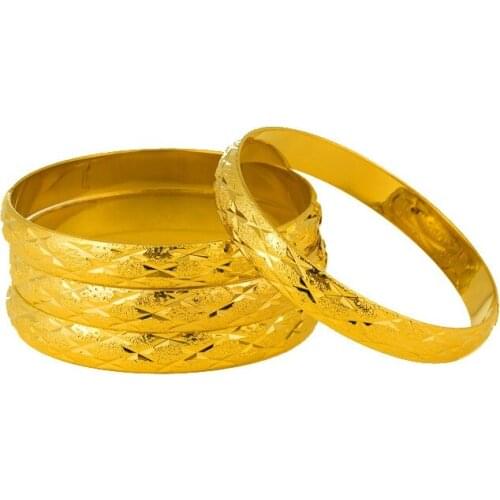 JHplated Ethiopian 10mm/64mm Women/Men 4pc Gold Bracelets African European girls Jewelry Dubai Gold Bangles bride Bangles