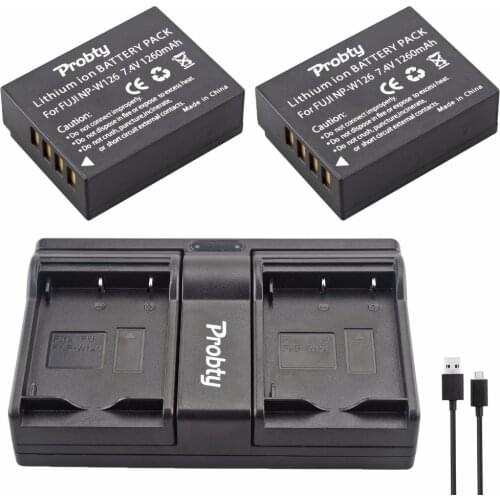 Probty 2Pcs NP-W126 NP W126 NPW126 Battery + USB Dual Charger For Fuji HS50 HS35 HS33 HS30EXR XA1 XE1 X-Pro1 XM1 X-T10 Camera