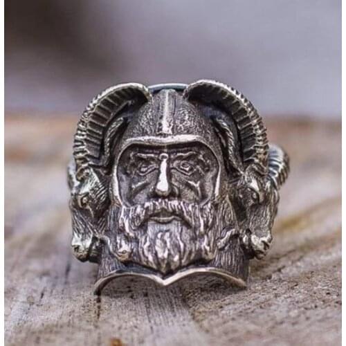 Retro Viking Odin Ram Head Finger Ring Gothic Domineering Mens Double Ram Head Ring Punk Mens Street Motorcycle Party Jewelry