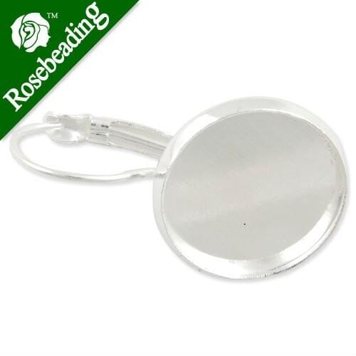 Silver French Lever Back Earrings Blank/Bas,fit 16MM glass cabochons,buttons