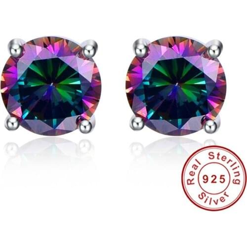 4.65g 925 Silver Earrings Jewelry Colorful Rainbow Ear Studs Nail Small Round Push Back Pierced Ears Earrings for Women