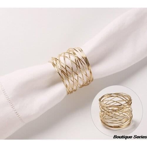 Wide Round Gold Napkin Ring Delicate Metal Cross Hollow Silver Napkin Holder for Table Kitchenware