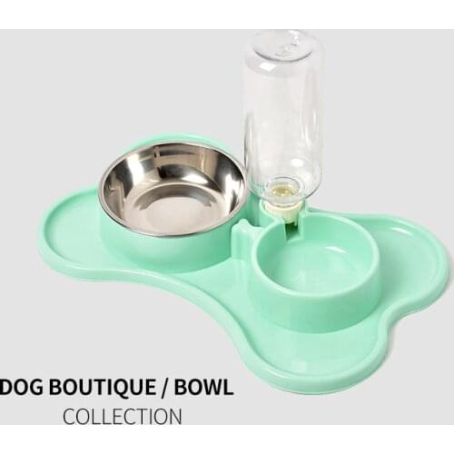 Pet supplies Double bowl dog water fountain Double bowl dog food bowl Teddy method pet bowl