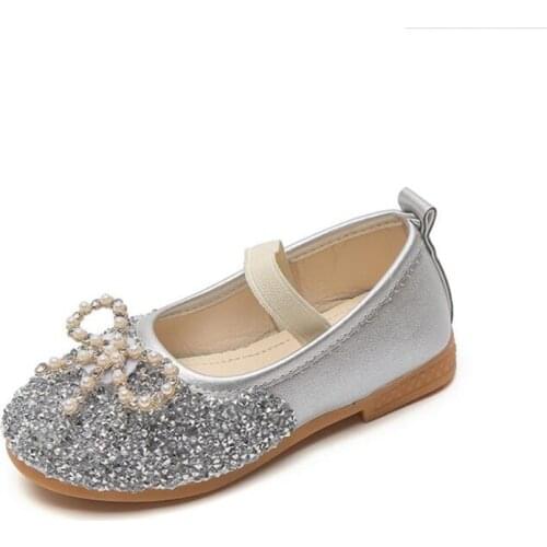 Girls Princess Shoes Soft Bottom 2021 Autumn Baby Single Shoes Bow Crystal Shoes Kids Small Leather Shoes