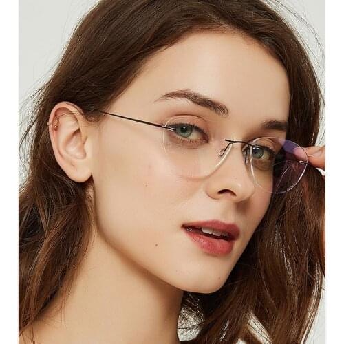 Ultra-light Memory Fashion Cats Eye Frameless Titanium Alloy Eyeglass Optical Rx Frames Rimless Eyeglasses Women Cat Eye Glasses