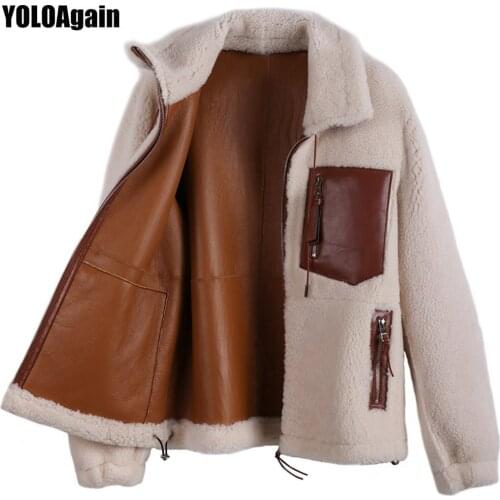 YOLOAgain high quality women shearling jacket ladies lamb fur genuine leather jacket