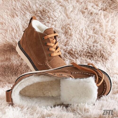 ZFTL Mens snow boots Winter Sheepskin Short boots to keep warm British large cotton shoes Non-slip sole Man Casual Wool lining