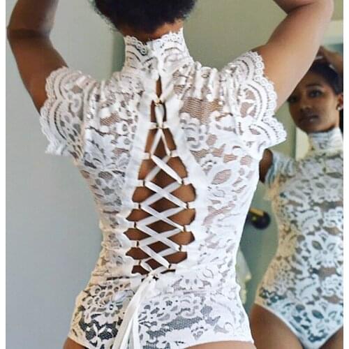 Lace Bodysuits Women Sexy Female Sleepwear Nightwear Exotic Bodysuits Sexy & Club Skinny Bodysuits