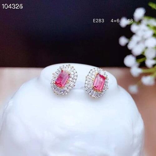 S925 Natural Red Tourmaline Earrings Top Quality for Women Red Gemstones Eardrops 4*6mm Party Retro Elegance Sterling Silver