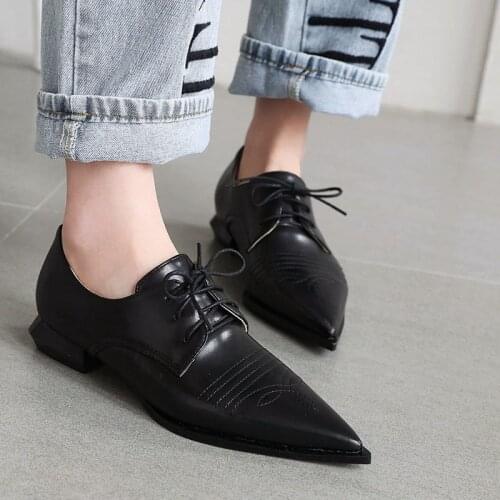 COOLULU Square Low Heel Pumpd Lace Up Women Pumps Shoes Pointed Toe All Match Gold Pumps Shoes Elegant Pumps Size 33-48