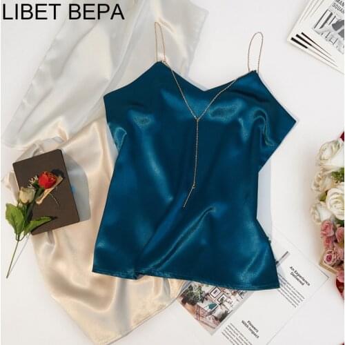 New 2021 Srping Summer Beach Casual Camis Women Fashion Sexy Metal Chain V-Neck Off Shoulder Female Tops CT055