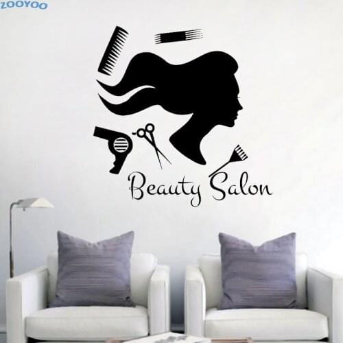 ZOOYOO Beauty Salon Wall Sticker Hairdressing Salon Hair Dressing Tools Girl Wall Decal Home Decor Decoration