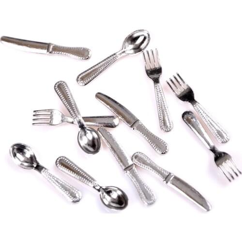 12PCS/set 2Colors cute Cutlery Vintage Knife Fork Spoon Doll House Miniatures Tableware Childrens Toy Doll House Decor