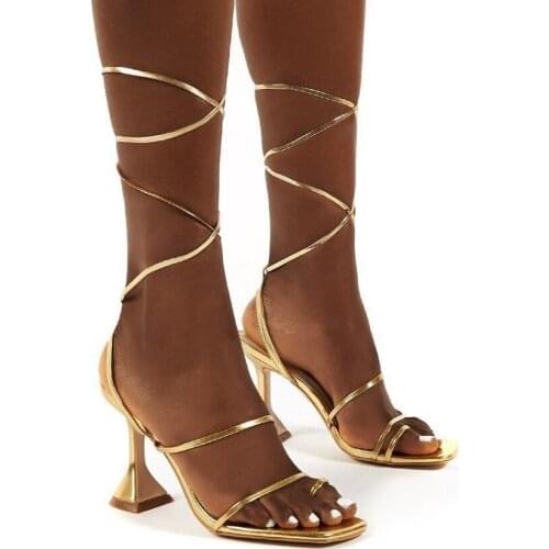 2021 Womens Summer Sandals Sexy Peep Toe Slippers Ankle Cross Lace-Up Stiletto High Heels Ladies Party Sandal Shoes Size 35-42