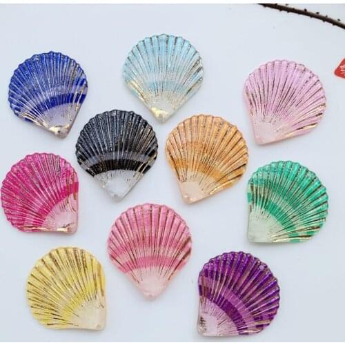 6PCS 32*35MM Multicolor shell flat back rhinestone crystal fan-shaped DIY scrapbook hand-sewn dress decals press button crafts