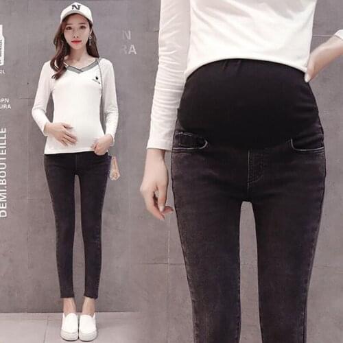 #999 Pregnancy Clothes Jeans for Pregnant Women Maternity Denim Belly Pants Dark Grey Ropa Maternidad Embarazada 10%Off