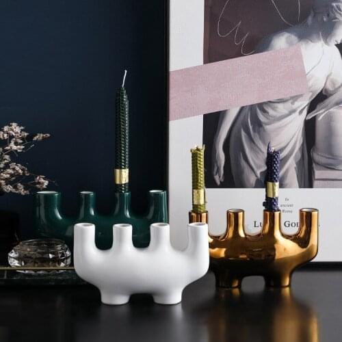 Nordic White Ceramic Candlestick Special-shaped Pipe Candle Holders Modern Candle Stand Wedding Ornament Home Decor