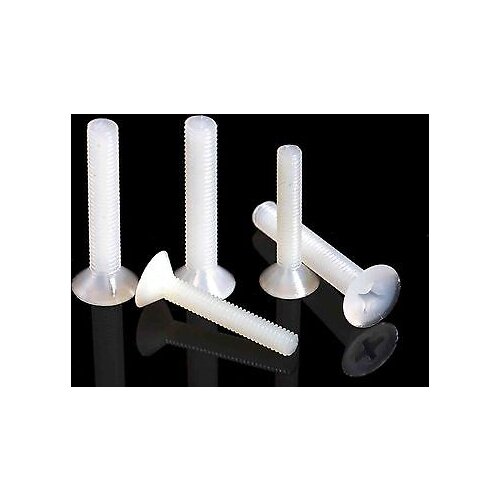 Free Ship 100pcs M6 x 8mm Nylon screws countersunk head flat head screws White