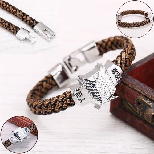 Attack On Titan Cosplay Bracelets Shingeki No Kyojin Anime Leather Giant Rope Charm Bangle Handmade Unisex Wristband Wristlet