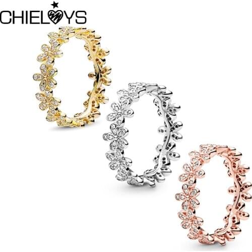 CHIELOYS Hot Sale Fashion 3 Color Dazzling Daisies Handmade Ring Female Compatible Original Brand Ring Luxury Christmas Gifts