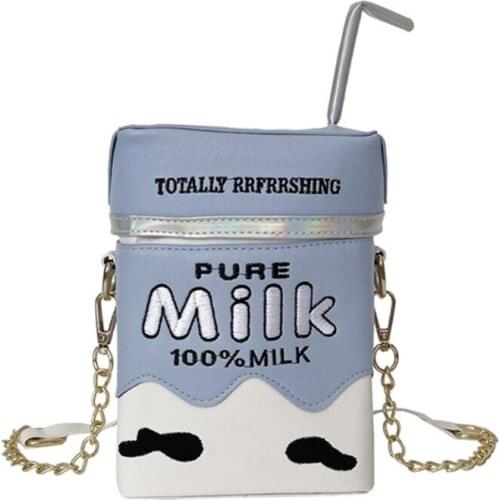 D0LF PU Leather Crossbody Bag for Women Fashion Cute Milk Box Shoulder Bag Cellphone Messenger Bags Embroidered Purse