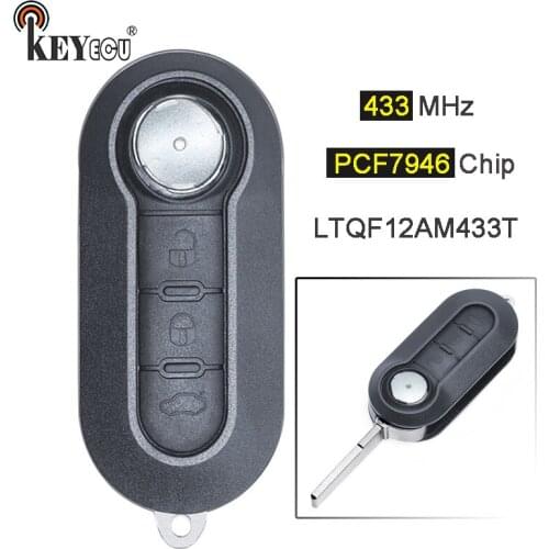 KEYECU 433MHz PCF7946 Chip LTQF12AM433TX Replacement 3 Button Flip Remote Car Key Fob for Fiat 500 500L