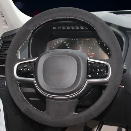 Carbon Fiber Cow Leather Car Steering Wheel Cover for Volvo XC90 2015 2016 2017