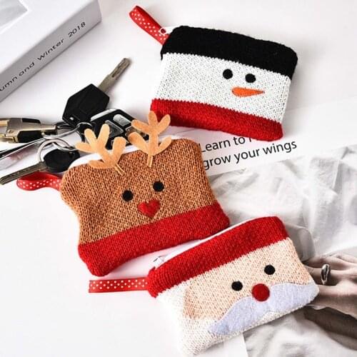Christmas Snowman Santa Elk Coin Purse Cartoon Print Red Fashion Box Bag Pendant Xmas Accessories Gift