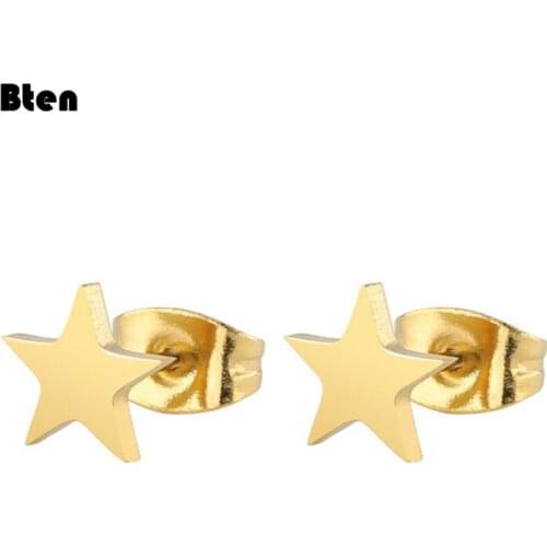 Bten Hot Selling Simple Stylish Star Women Stud Earrings Shiny Gold Black Silver Color Female Earring Fashion Jewelry