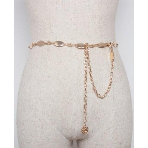 Fashion ladies Small gold coin tassel Metal waist chain Belts for Dresses fringed Alloy Women thin belt Female Long Chains