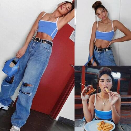 Fashion Women Crop Top Vest Sexy Ladies Sleeveless Strapless Corset Party Club Tank Ladies Blue Camisole Outwear Summer Fall