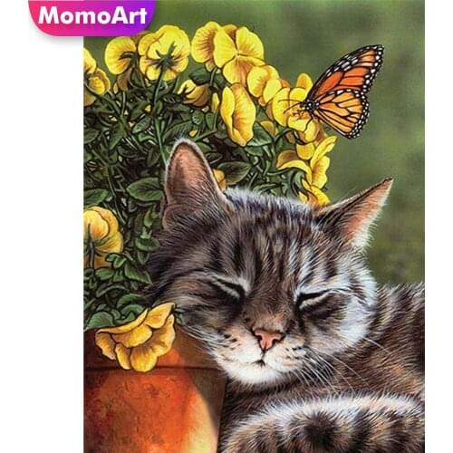 MomoArt Diamond Painting Cat Full Drill Square Diamond Mosaic Animal Cross Stitch Embroidery Picture Of Rhinestones Handicraft