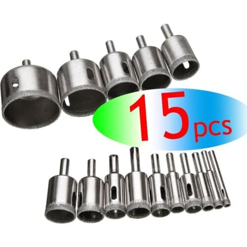 Wholesales 8/10/11/15pcs Diamond Coated Drill Bit Set Tile Marble Glass Ceramic Hole Saw Drilling Bits For Power Tools 6mm-50m