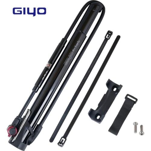 Giyo GM-631 Bike Pump 140PSI Alloy Inflator W/ Gauge 600mm Hose Foldable Handle & Pedal Fits Schrader Presta