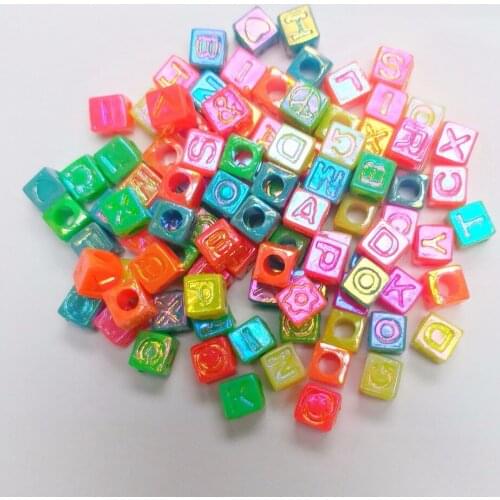 Wholesale 100PCS bulk cube shape multi color alphabet CL023 Charms Loose 7mm Pony Beads for girl school science home crafts