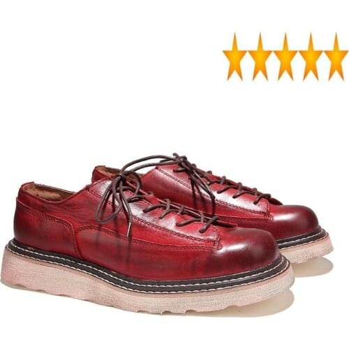 Autumn Fashion Brand Business Men Round Toe Dress 100% Genuine Leather England Style Vintage Lace Up Platform Shoes