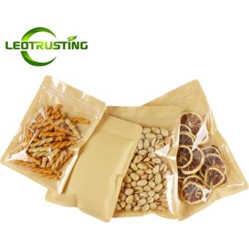Flat Bottom One Side Clear + One Side Kraft Paper Zip Lock Bag Snack Nuts Powder Beans Spice Gift Resealable Packaging Pouches