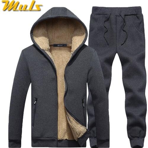 Couple Tracksuit Men Casual Cotton Knitted Hooded Warm Sweatshirt Male Winter Thick Lamb Cashmere Fleece Women Jacket+Pant 2PC