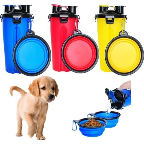 Portable 2 in 1 Dog Water Bottle Food Bowl Collapsible Pet Dog Food Water Container For Cat Dog Travel Water Drinking Feeding