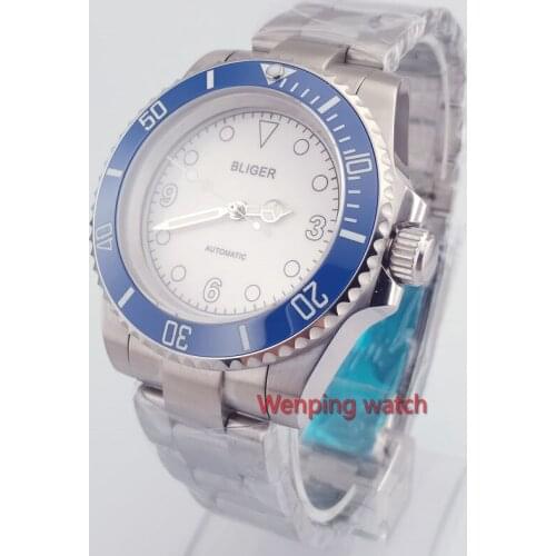 Sapphire Crystal BLIGER 40MM white Sterile 3 6 9 Dial Ceramic Bezel Automatic Movement Mens Wristwatch W2589