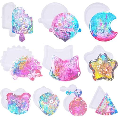 11 Style Epoxy Resin Quicksand Silicone Mold DIY Resin Casting Shaker Mould for Pendant Jewelry Keychain Decoration Craft Making