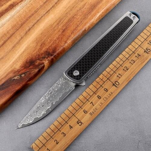 High-density carbon fiber handle outdoor Damascus steel folding knife tactical camping hunting self-defense fruit EDC tool knife