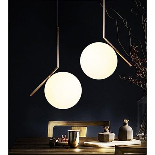 Postmodern Led Pendant Light Living Room Bedroom Dining Room Metal Lamp Designer Glass Ball Hanging Lights Dining Room Lights