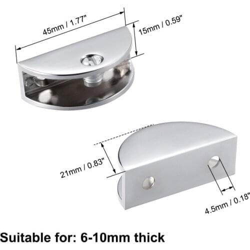 Uxcell 2pcs Adjustable Glass Shelf Brackets Glass Wall Bracket Glass Clamp Clip Holder Half Round for 3mm-12mm Zinc Alloy