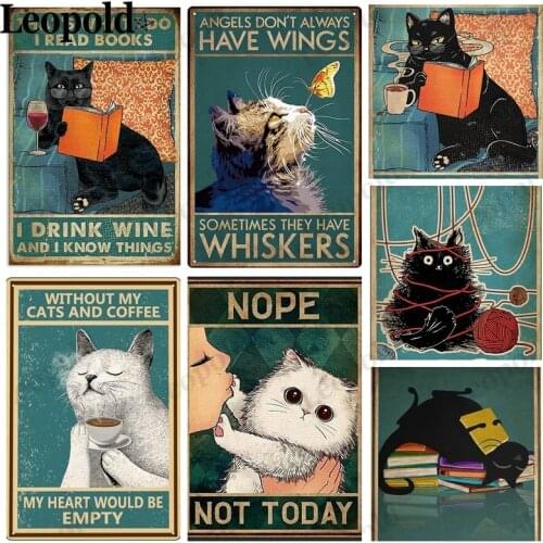 Vintage Metal Plaque Cute Cat Poster Animal Green Tin Plate Wall Art Bar Club Farm Home Bar Decoration Accessories 20X30Cm