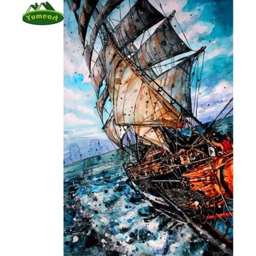 YUMEART DIY 5D Diamond Mosaic Dotz Embroidery Sea Sailboat Diamond Painting Cross Stitch Rhinestone Mosaic Hobbies and Crafts