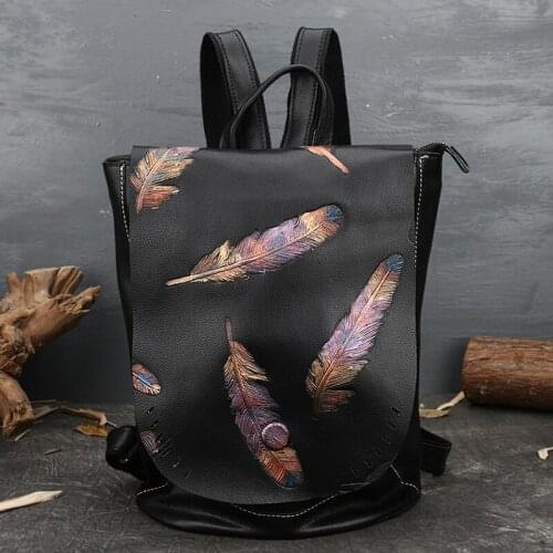 Ladies Retro Genuine Leather Laptop Backpack Women Female Personality Anti Theft Bagpack Travel Bags Mochila Feminina Back Pack