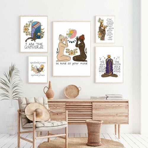 Female Energy Poster Nude Figure Art Print Female Empowerment Quote Canvas Painting Celestial Wall Picture For Living Room Decor