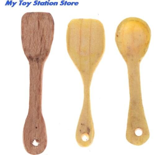 1Set 1:12 Dollhouse Mini Wood Shovel Soup Spoon Kitchen Tool Utensils